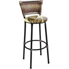 Imagem de Banqueta Alta Preta com Encosto Junco Capuccino Assento Floral Marrom