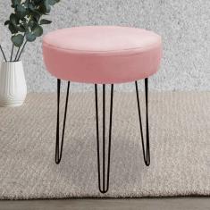 Imagem de Banqueta Puff Jullia Luxo 55cm Industrial Ferro Preto Suede Rose Gold - Ahazzo Móveis