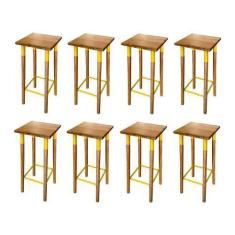 Imagem de Kit 8 Banquetas Bistro Industrial Colors Ferro e Madeira Maciça - Amar