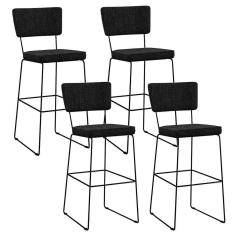 Imagem de Kit 04 Banquetas Alta Base Aço Fixa Linho Chumbo