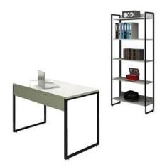 Imagem de Kit Mesa de Escritório 120 com Estante 5 Prateleiras Office Industrial  - PR Móveis