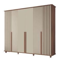 Imagem de Guarda Roupas Casal Ripado 6 portas 3 Gavetas Off White/Cinamomo França RV Móveis