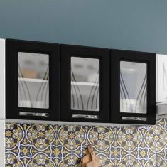 Imagem de Armário Aéreo 3 Portas com Vidro Médio Star New Telasul Branco/Preto