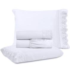 Imagem de Jogo De Cama Lençol Queen Micro Percal 300 Fios Com 4 Peças Premium -