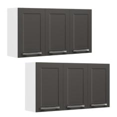 Imagem de Conjunto 2 Armários de Cozinha Aéreos Itatiaia Aço 3 Portas Florença Grafite/Branco