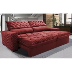 Imagem de Sofá Retrátil E Reclinável 2,15M Molas Ensacadas Cama Inbox Spazus Com Bordado 3D Velusoft Vermelho