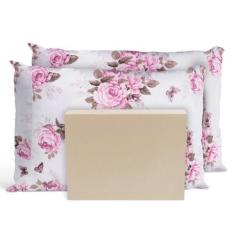 Imagem de Jogo De Lençol Cama Queen 3 Peças Percal Rosas Palha - Casa Home