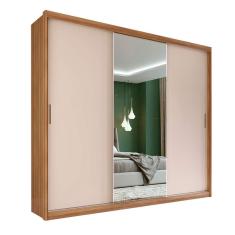 Imagem de Guarda-Roupa Casal com Espelho Dalila Flex 3 pt 4 gv Amêndola e Off White