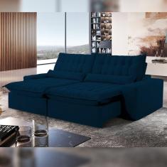 Imagem de Sofá Retrátil e Reclinável 250cm Domínio Veludo/Azul