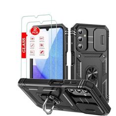 Imagem de Anvzle Capa para Samsung Galaxy A25 5G com [2 unidades] Protetor de tela de vidro temperado, Galaxy A25 5G [Military-Grade] Armadura protetora, lente protege a capa de telefone com suporte magnético