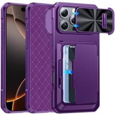 Imagem de BSNRM Capa para iPhone 16 Pro Max com porta-cartões [4 a 5 cartões] [bloqueio RFID] [capa deslizante para câmera] [Suporte] Capa carteira à prova de choque com borda de silicone para iPhone 16 Pro Max