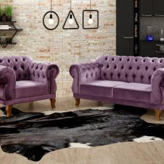 Imagem de Sofá 2 e 1 Lugares Duquesa Decoração Sala Recepção Retrô Roxo
