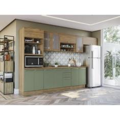Imagem de Cozinha Completa Compacta com 6 Peças Nogueira/verde Oliva