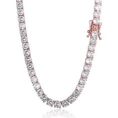 Imagem de Apzzic Corrente de tênis banhada a ouro de 4 mm com zircônia cúbica redonda e diamante cubano para mulheres e homens, Banhado a ouro, Zircônia cúbica