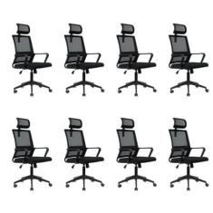 Imagem de Kit 8 Cadeiras para Escritório Giratória Presidente Tokyo com Apoio Cabeça Preto