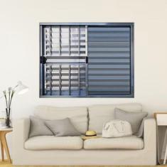 Imagem de Janela Veneziana de Alumínio 3 Folhas 100 x 100cm Linha Modular com Grade Esquadrias Bergame Brilhante