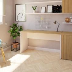 Imagem de Mesa para Escritório 120cmx47cm 25mm Bramov Móveis Branca/Carvalho Mel