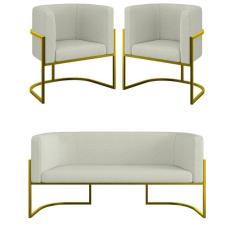 Imagem de Kit Sofá 2 Lugares + 2 Poltronas Bouclê Gold Bege