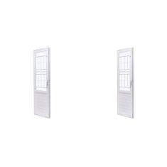 Imagem de Kit com 2 Portas de Aço com Postigo 215x83cm com Grade Quadriculada e Vidro Liso Unicsol Ramassol Branco
