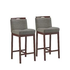 Imagem de Conjunto 2 Banquetas Madeira Maciça Dani Castanho Tec Linho