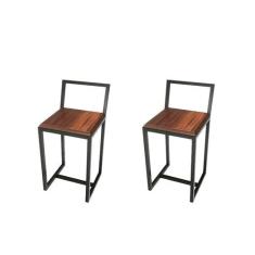 Imagem de Jogo 2 Banqueta Baixa Para Cozinha Preta Assento Imbuia Industrial