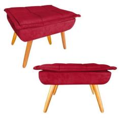 Imagem de Kit 02 Puff Banqueta Opala Suede Vermelho Marsala Pés Castanho Retrô p