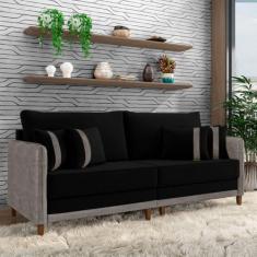 Imagem de Sofá Living Montecarlo 2 Lugares Bipartido 212cm Pés em Madeira Veludo/PU Preto/CinzaG33 - Gran Belo