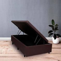 Imagem de Cama Box Baú Solteirão 96x203x42cm Courino Linho Marrom Com Pistão A Gás