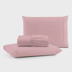 Imagem de Jogo de Lençol Luiza Queen 3 Pçs Percal 100% Algodão 180 Fios Ponto Palito - Rosa