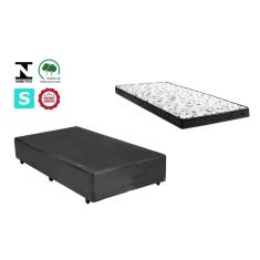 Imagem de Cama Box Solteirão Cinza + Colchão Espuma D20 96x203x8