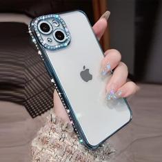 Imagem de Capa Diamond para iPhone 13 Pro Max 12 11 Pro Xs Max Xr 7 8 14 Plus Electroplate Silicone Transparente Capa Traseira Macia, Azul Pico, Para iPhone 12 ProMax