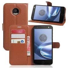 Imagem de MOTO Z Force, capa carteira flip de couro PU premium com compartimento para cartão, suporte e fecho magnético [capa interior de TPU à prova de choque] Compatível com MOTO Z Force