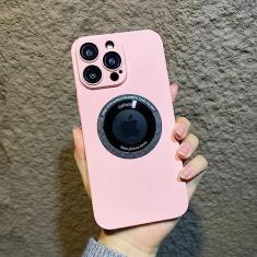 Imagem de Capa de telefone luxuosa de carga sem fio para iphone 14 13 12 11 pro max plus magnético pára-choques fosco duro pc capa à prova de choque, rosa, para iphone 14