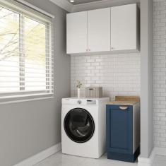Imagem de Lavanderia Modulada 2 Peças 1 Armário Aéreo 3 Portas 1 Balcão Arizona Cabecasa Madeiramadeira Branco/Azul