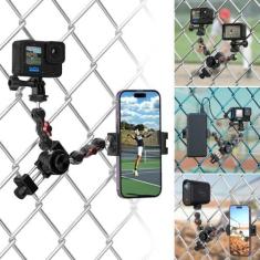 Imagem de SUREWO Suporte de cerca de alumínio para GoPro, iPhone, telefone, DJI Osmo Action 5 pro/4/3/2, Insta360, Mevo Start para gravação de tênis de beisebol, softball, suporte de clipe de cerca de corrente