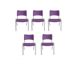 Imagem de Kit 5 Cadeiras Iso Para Escola Escritório Comércio Roxa Base Branca