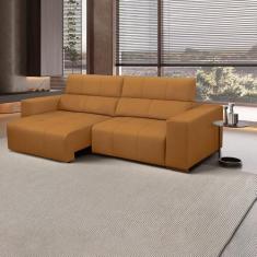 Imagem de Sofá Decorativo Barbosa 5 Lugares Sala de estar 290cm Reclinável e Retrátil Couro Caramelo G88 - Gran Belo