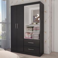 Imagem de Guarda-Roupa Infantil Gabe 2 Portas 2 Gavetas com Espelho Black - Panorama Móveis