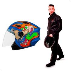 Imagem de Capacete Moto Pro Tork Aberto New Liberty Coyote Azul Fosco Viseira Tr