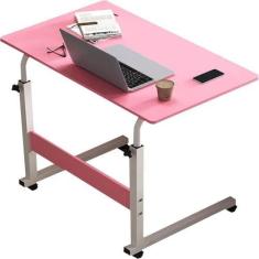 Imagem de Mesa Escrivaninha Rosa Ajustável Com Rodinha Estudo Notebook