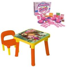 Imagem de Mesinha Masha Urso Infantil Desmontável + Kit Meu Chazinho - Monte Líb