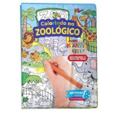 Imagem de Livro Colorir Infantil Zoológico c/ 6 Gizes de Cera Lavável - BS Toys