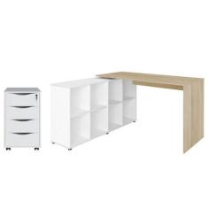 Imagem de Mesa Escrivaninha Em L Eron E Gaveteiro Com Rodízios Mity A06 Carvalho
