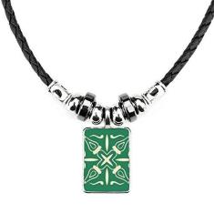 Imagem de DIYthinker Colar com padrão decorativo verde estilo Talavera joia Torque pingente de corda de couro