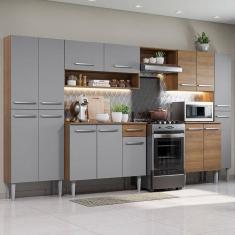 Imagem de Armário De Cozinha Completa 325cm Rustic/cinza Emilly Joy Madesa Rustic/cinza