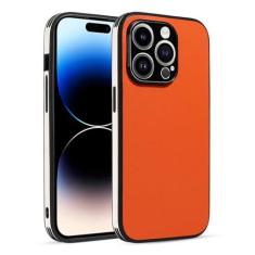 Imagem de Capa protetora de lente de metal com textura de couro para iPhone 14 13 12 11 Pro Max Slim Capa traseira macia, T2, para iPhone 13