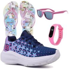 Imagem de Tenis Infantil De Amarrar Meninas Leve Desenhos Light + Chinelo Oculos