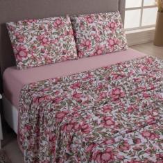 Imagem de Jogo Cama Lençol Sonnet Queen Malha Estampada 100% Algodão 4 Peças - Flores - Rosê
