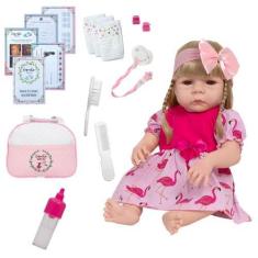 Imagem de Boneca Reborn Realista Loira Vestido Flamingo Envio Imediato - Cegonha