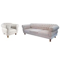 Imagem de Conjunto Sofá Namoradeira Elisabeth Chesterfield Capitone Suede Nude D